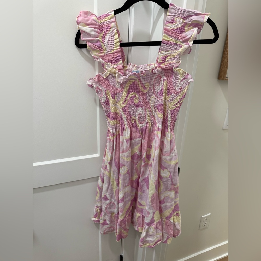 Hill House Pink and Yellow Swirled Ruffle Mini Dress - Picture 4 of 7